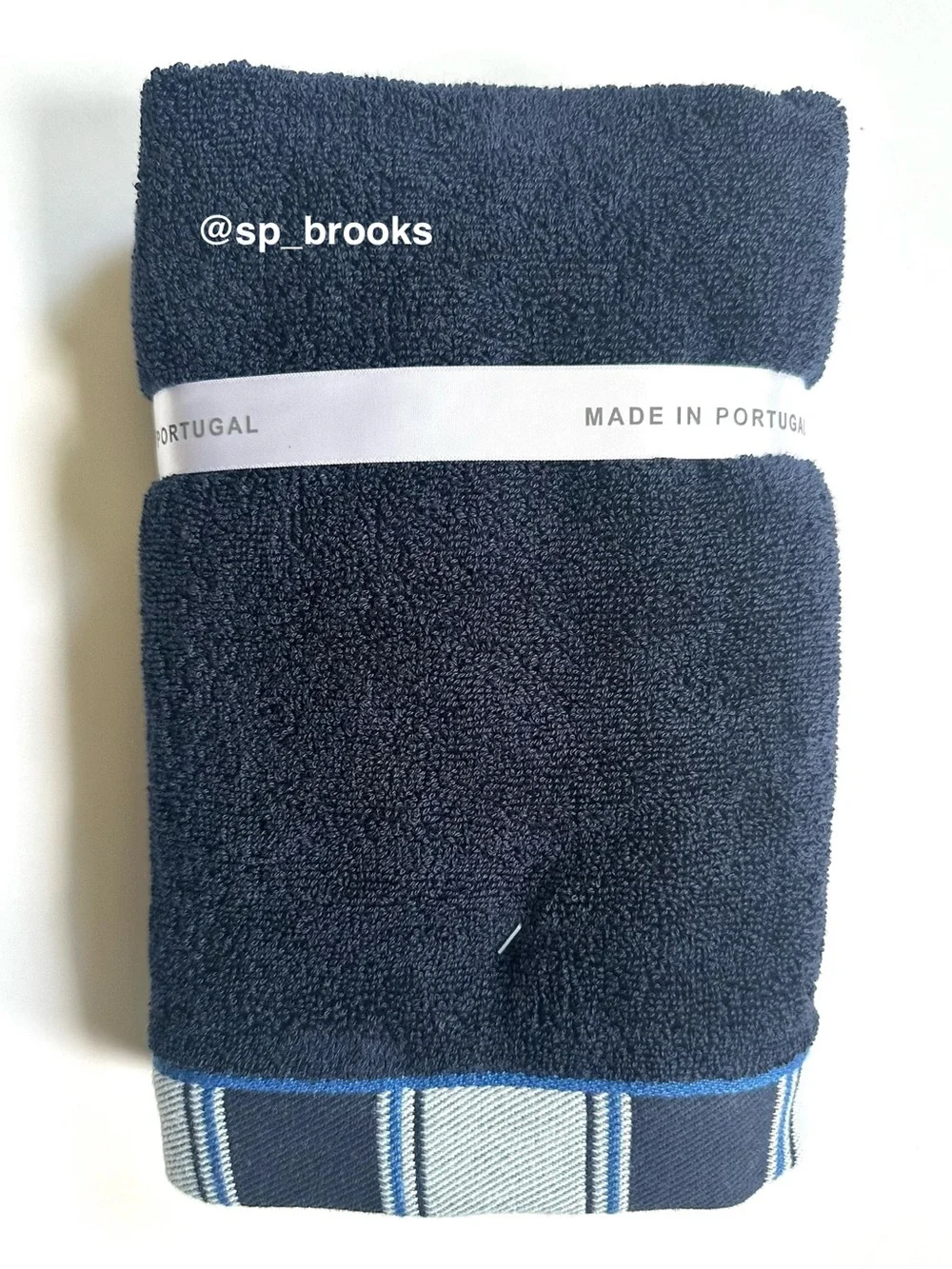 🎁6PC FELPINTER Bath Towel Set - Navy Blue with Woven Striped Piping - Cotton
